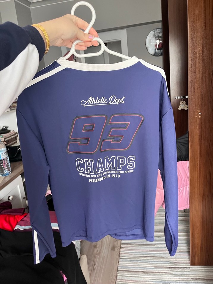 Mavi Baskılı Kadın Sweatshirt Velcro Detaylı - Görsel 3