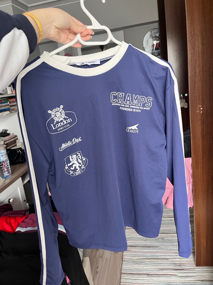 Mavi Baskılı Kadın Sweatshirt Velcro Detaylı - Görsel 2