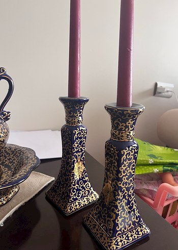 Koyu Altın Desenli Koyu Mavi Set Güral Porselen - Görsel 3