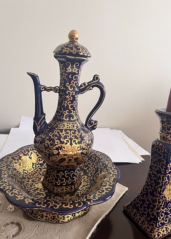 Koyu Altın Desenli Koyu Mavi Set Güral Porselen - Görsel 5