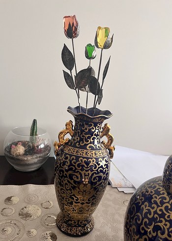 Koyu Altın Desenli Koyu Mavi Set Güral Porselen - Görsel 4