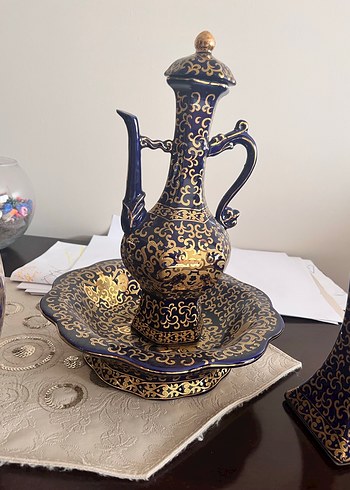 Koyu Altın Desenli Koyu Mavi Set Güral Porselen - Görsel 2