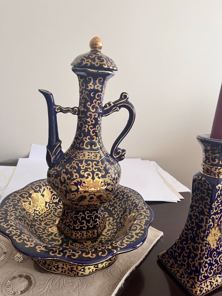 Koyu Altın Desenli Koyu Mavi Set Güral Porselen - Görsel 5