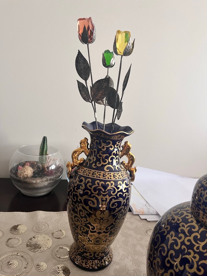 Koyu Altın Desenli Koyu Mavi Set Güral Porselen - Görsel 4