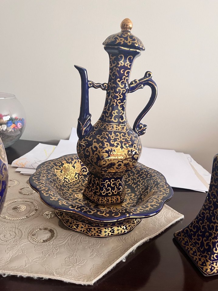 Koyu Altın Desenli Koyu Mavi Set Güral Porselen - Görsel 2