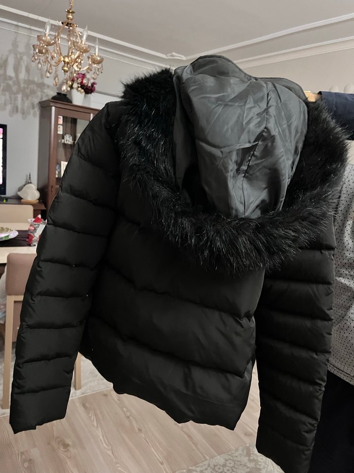 Gri Kadın Kışlık Kürklü Sokak Stili Mont - Görsel 5