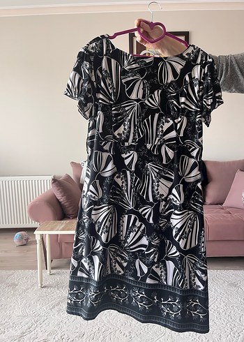 Önü Drapeli Siyah Beyaz Bağlama Desenli Hamile Tunik - Görsel 4