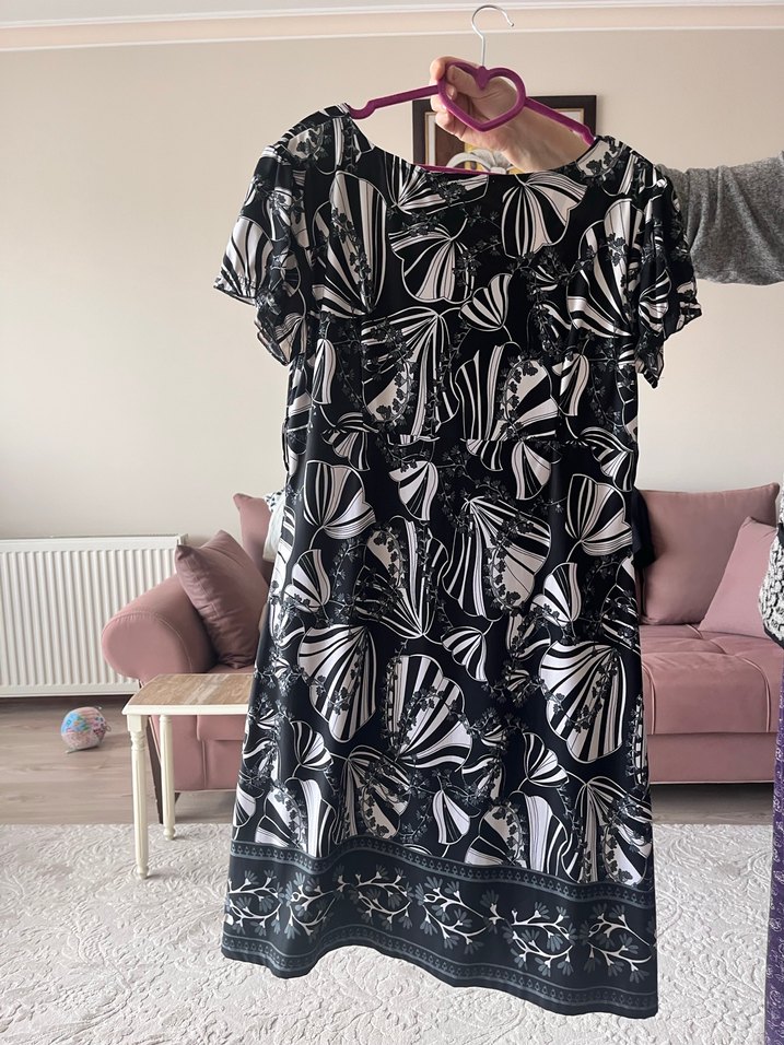 Önü Drapeli Siyah Beyaz Bağlama Desenli Hamile Tunik - Görsel 4