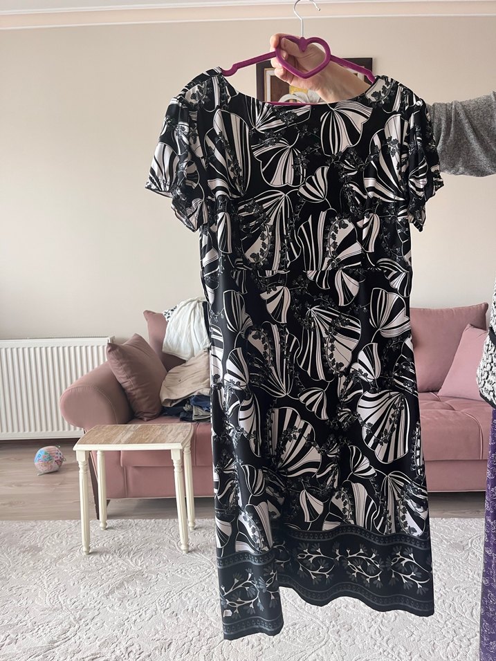 Önü Drapeli Siyah Beyaz Bağlama Desenli Hamile Tunik - Görsel 5