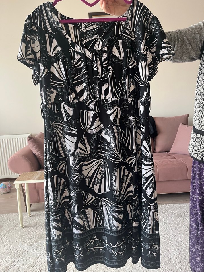 Önü Drapeli Siyah Beyaz Bağlama Desenli Hamile Tunik - Görsel 2