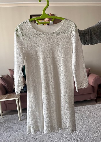 Dantel Bohem Midi Elbise Uzun Kollu - Görsel 4