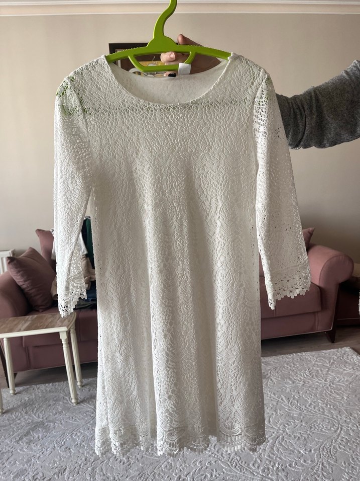 Dantel Bohem Midi Elbise Uzun Kollu - Görsel 5