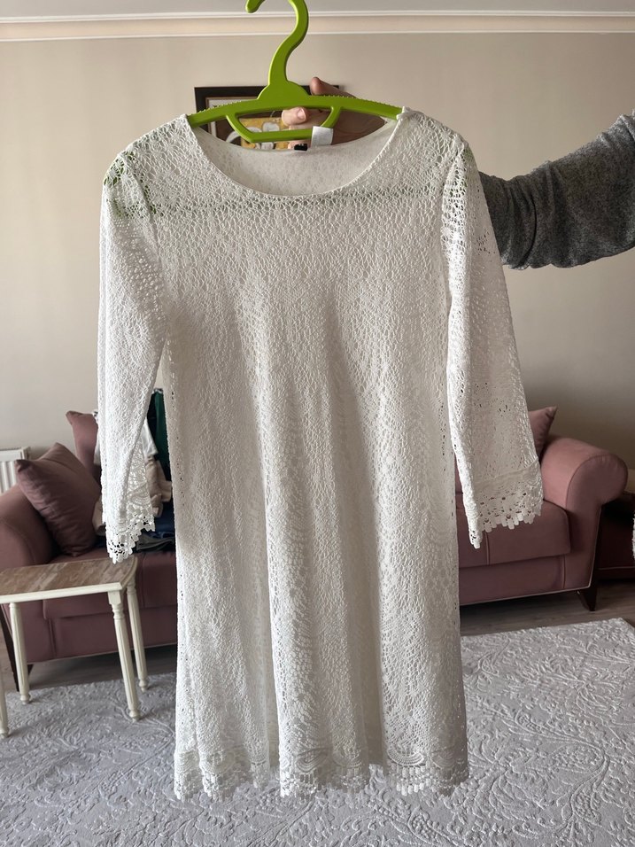 Dantel Bohem Midi Elbise Uzun Kollu - Görsel 4