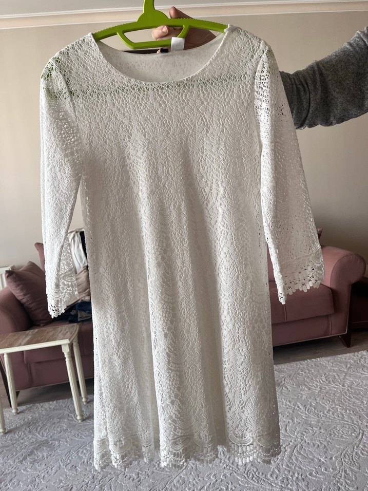 Dantel Bohem Midi Elbise Uzun Kollu - Görsel 2