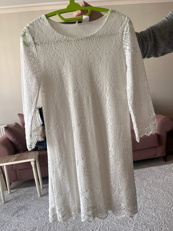 Dantel Bohem Midi Elbise Uzun Kollu - Görsel 3