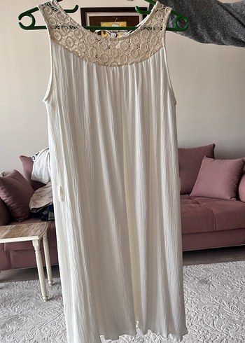 Bohem Tarz Beyaz Kolsuz Uzun Elbise - Görsel 2