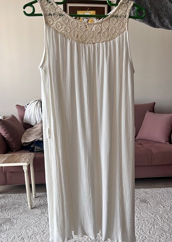 Bohem Tarz Beyaz Kolsuz Uzun Elbise - Görsel 6