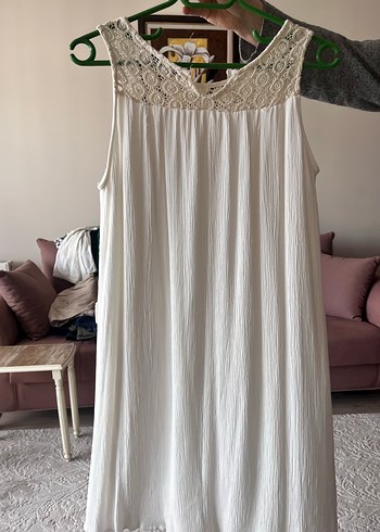 Bohem Tarz Beyaz Kolsuz Uzun Elbise - Görsel 5