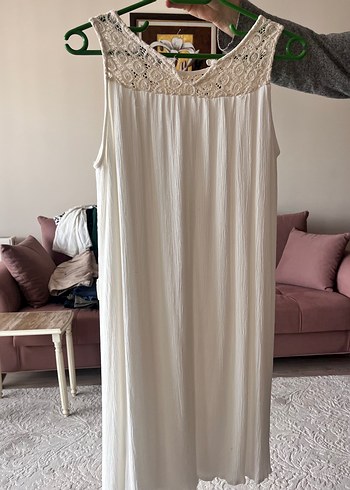 Bohem Tarz Beyaz Kolsuz Uzun Elbise - Görsel 3