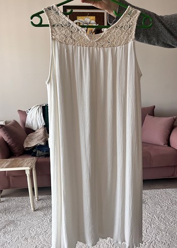 Bohem Tarz Beyaz Kolsuz Uzun Elbise - Görsel 4