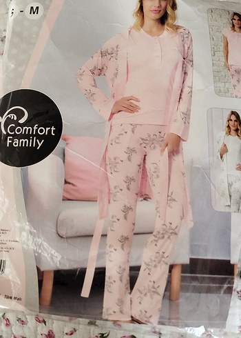 Pembe Desenli Uzun Kollu Rahat Pijama Takımı - Görsel 2