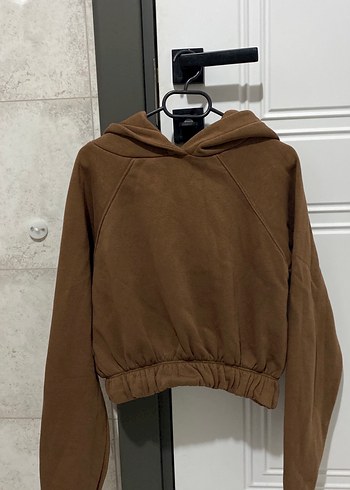Addax içi pamuklu crop lastikli Kapüşonlu Sweatshirt