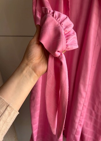 diğer Beden pembe Renk Uzun Pudra Pembe Düğmeli Kadın Gömlek