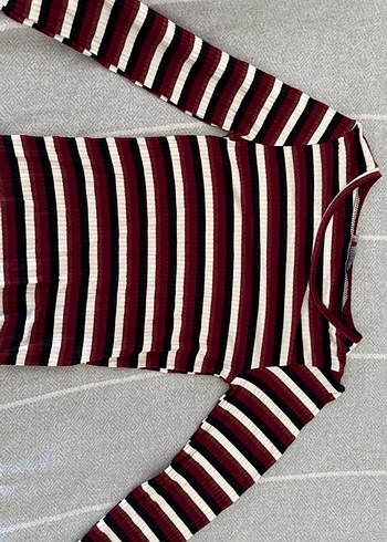 Bordo Çizgili Kadın Triko Bluz