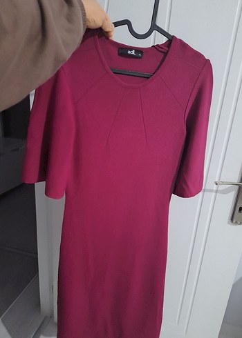 fuşya Midi Kadın Elbise, Kısa Kollu, Vücuda Oturan - Görsel 5