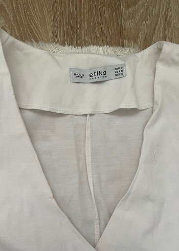 Düğmeli V Yaka Keten mini elbise elbise - Görsel 2