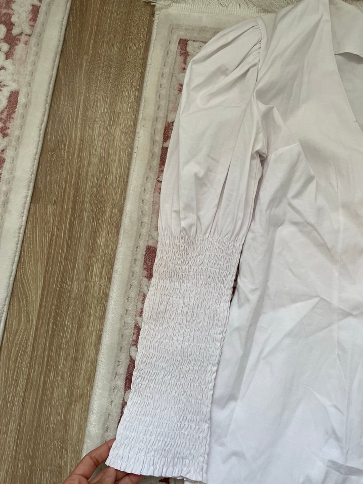 Düğmeli V Yaka Keten mini elbise elbise - Görsel 4