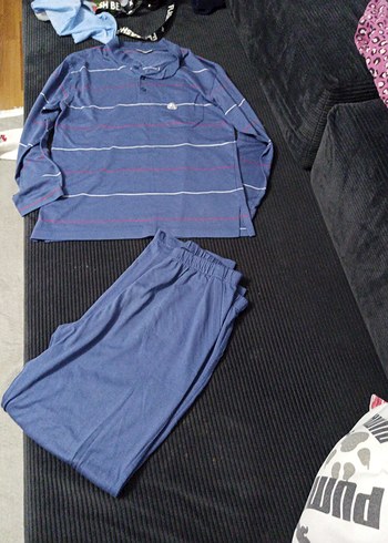 Erkek Mavi Uzun Kollu Rahat Pijama Takımı