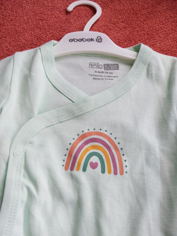 Renkli gökkuşağı  Desenli Uzun Kollu Bebek Body 9 aylık - Görsel 2