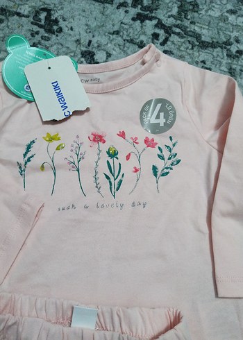 simli nakışliPembe Bebek Kız Takımı Uzun Kollu etiketli - Görsel 2