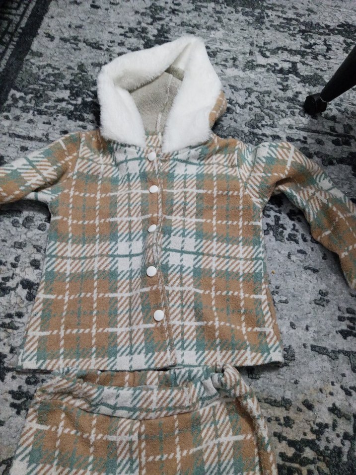 Çocuk Ekose Desenli Düğmeli Takım - Görsel 2