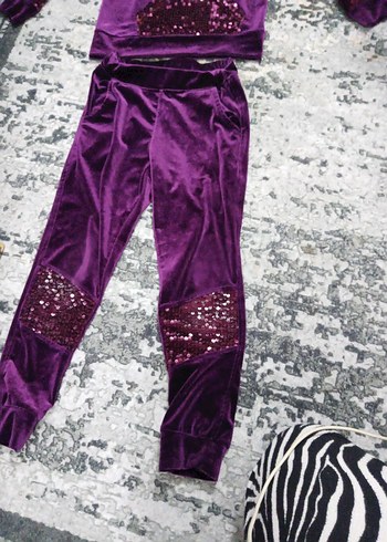 Parlak Payet Detaylı Mor çocuk Eşofman Takımı - Görsel 3