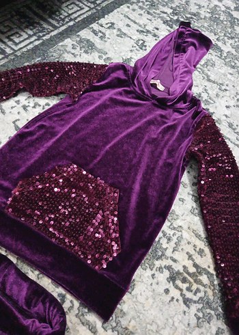 Parlak Payet Detaylı Mor çocuk Eşofman Takımı - Görsel 2