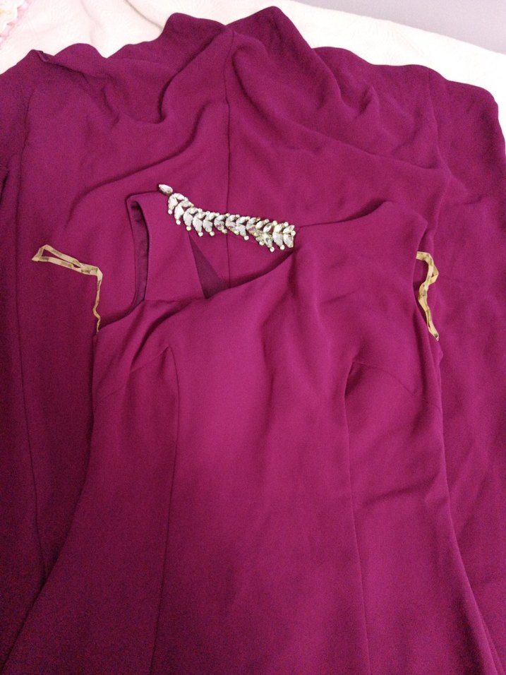 Bordo Kayık Yaka Uzun Drapeli Abiye Elbise - Görsel 2