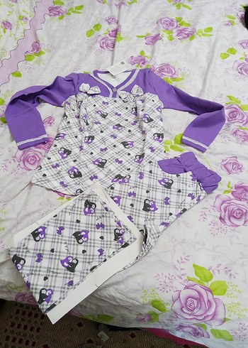 Uzun Kollu Mor Desenli çocuk Pijama Takımı - Görsel 2