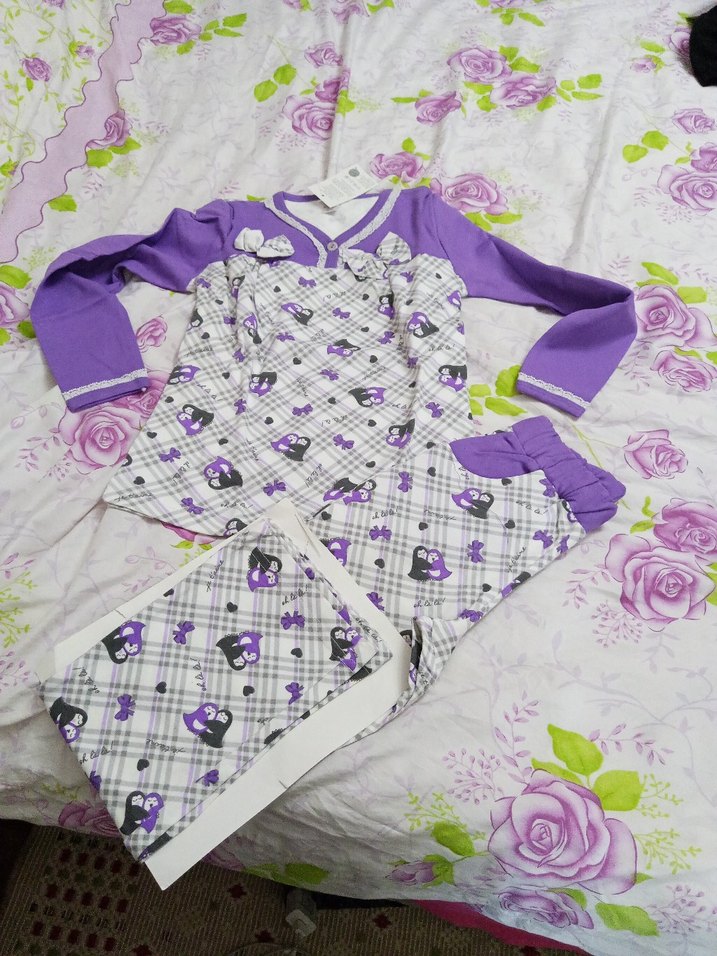 Uzun Kollu Mor Desenli çocuk Pijama Takımı - Görsel 2