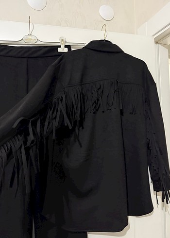 Siyah Süet Püsküllü Mini Kadın Takım - Görsel 4