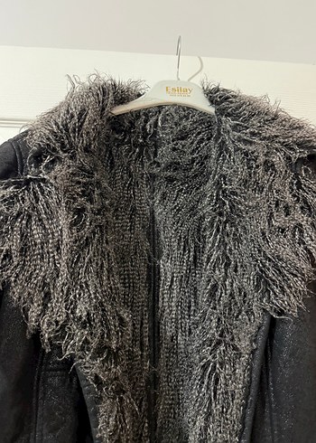 Siyah Süet Kürklü Uzun Kadın Kaban - Görsel 2