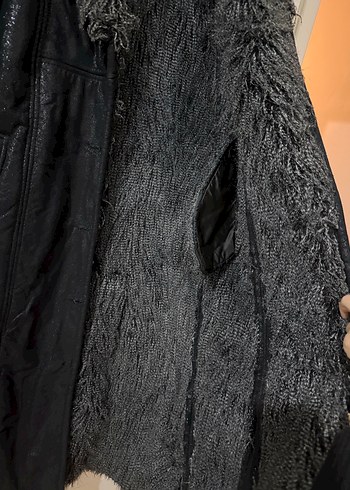 Siyah Süet Kürklü Uzun Kadın Kaban - Görsel 4