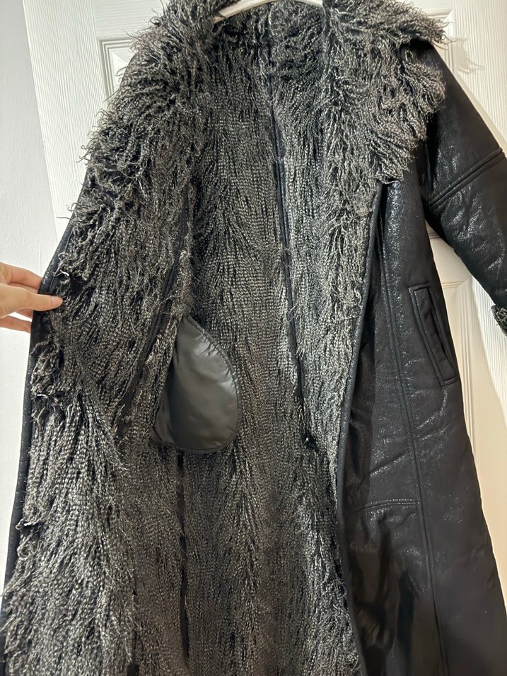 Siyah Süet Kürklü Uzun Kadın Kaban - Görsel 3