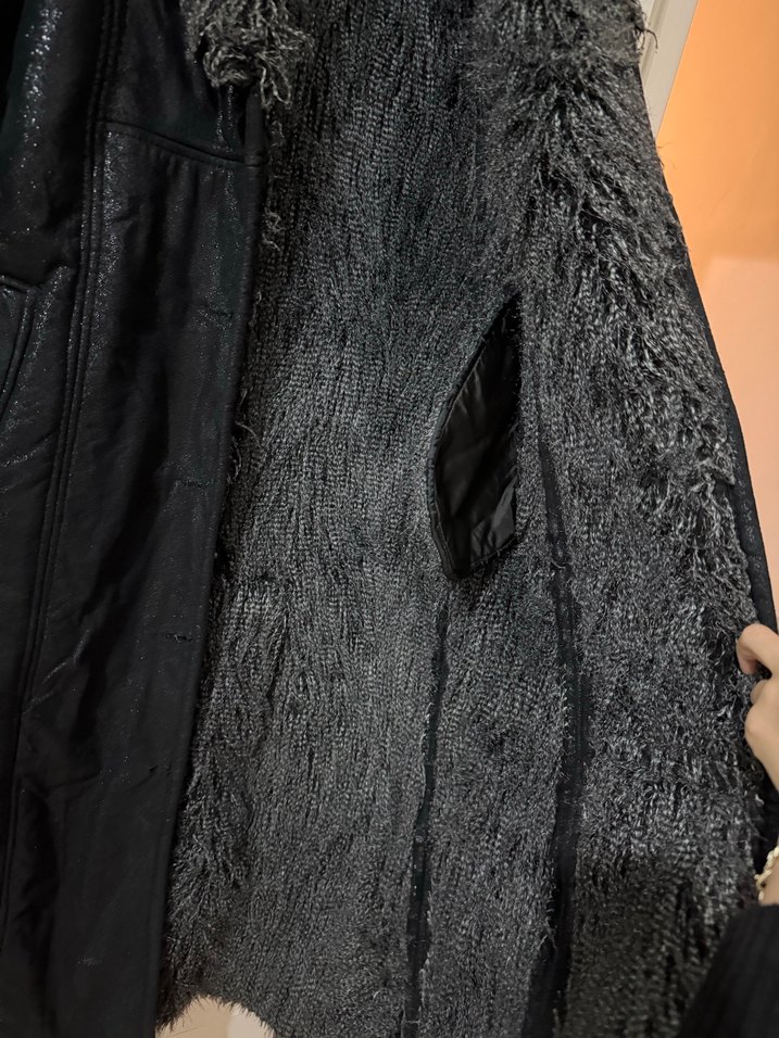 Siyah Süet Kürklü Uzun Kadın Kaban - Görsel 4