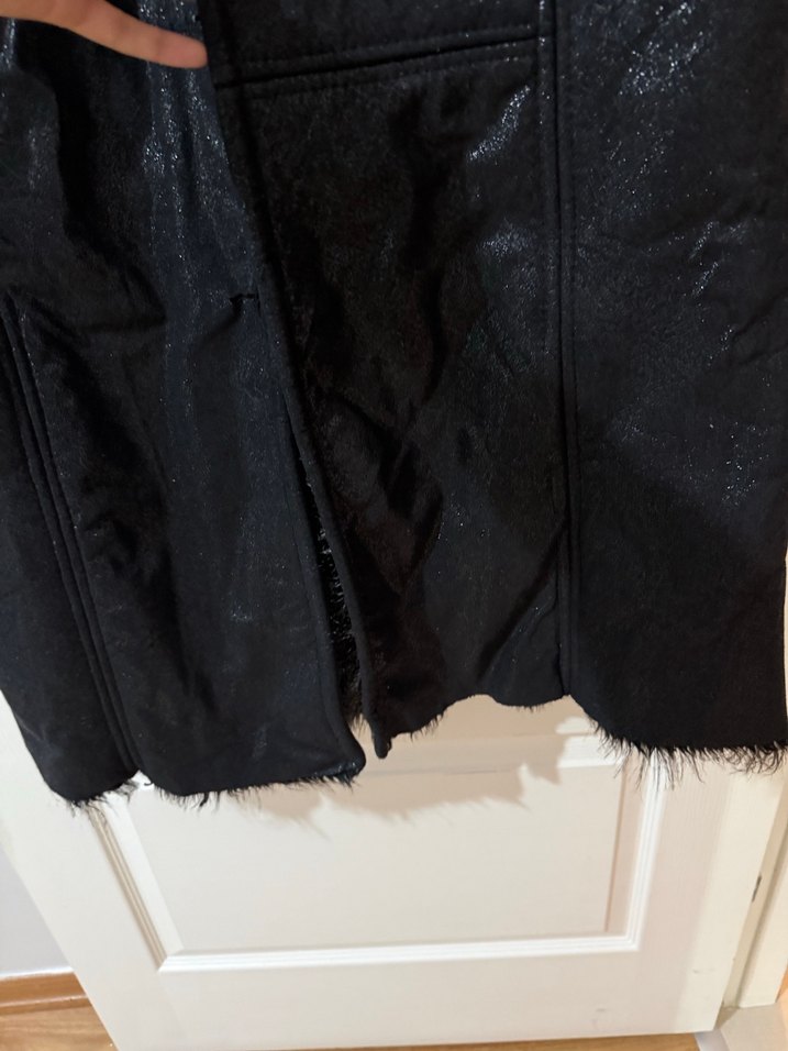 Siyah Süet Kürklü Uzun Kadın Kaban - Görsel 5