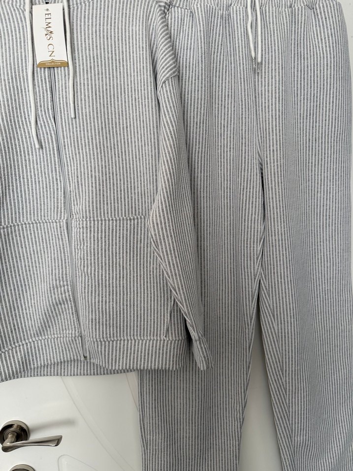 Gri Çizgili Kadın Keten Eşofman Takımı - Görsel 5