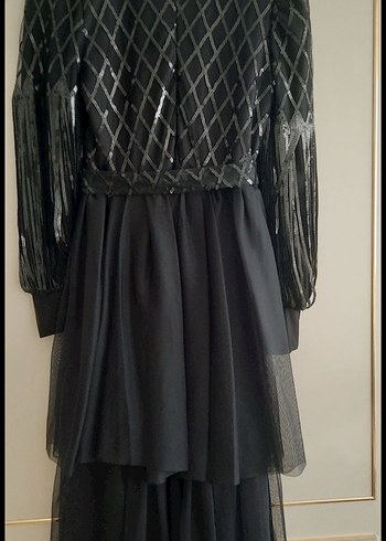 Siyah V Yaka Uzun Gotik Drapeli Abiye Elbise - Görsel 2