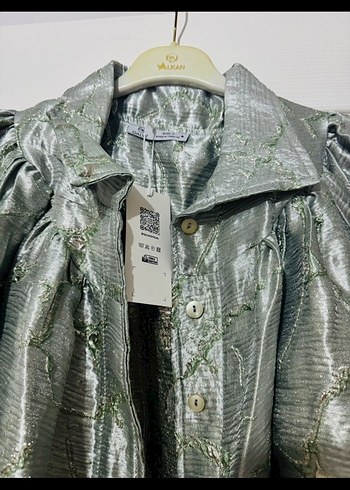 Düğmeli Gri Mini Keten Kadın Ceket - Görsel 2