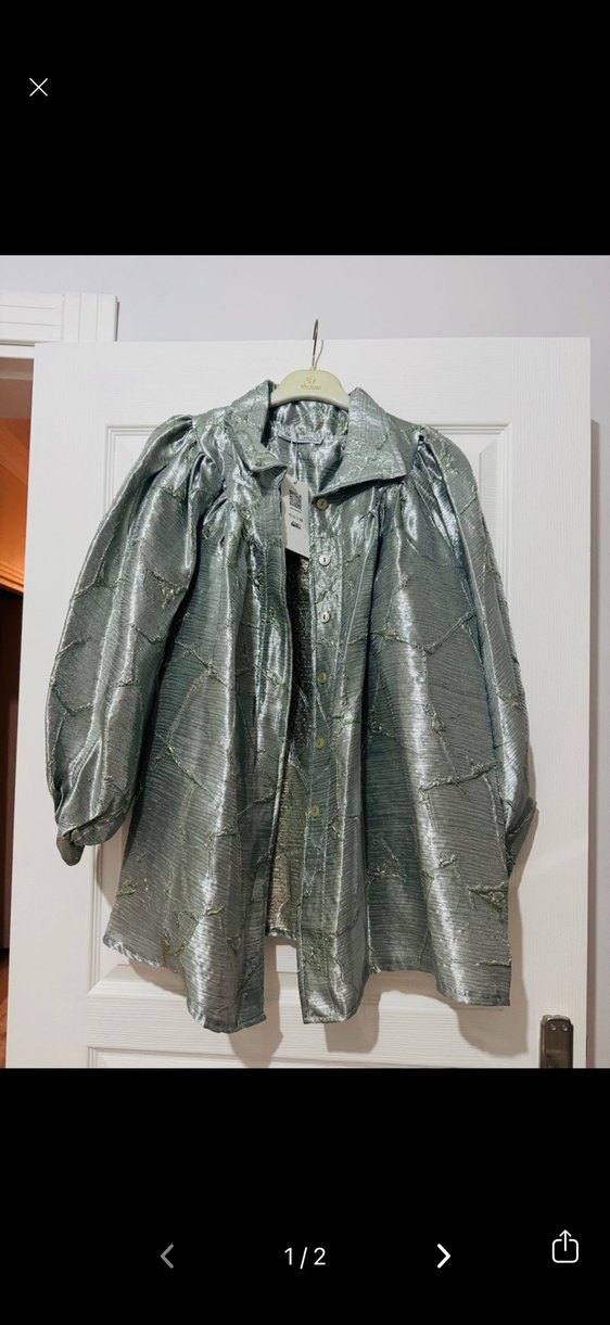 Düğmeli Gri Mini Keten Kadın Ceket - Görsel 3